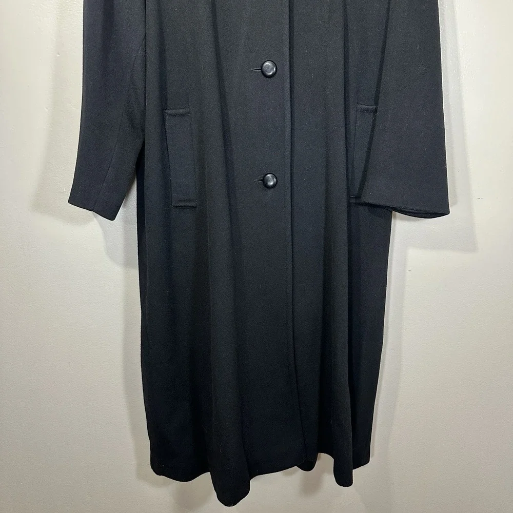JACQUELINE FERRAR Women's 14 Black‎ 100% Wool USA Union Tag Overcoat VTG